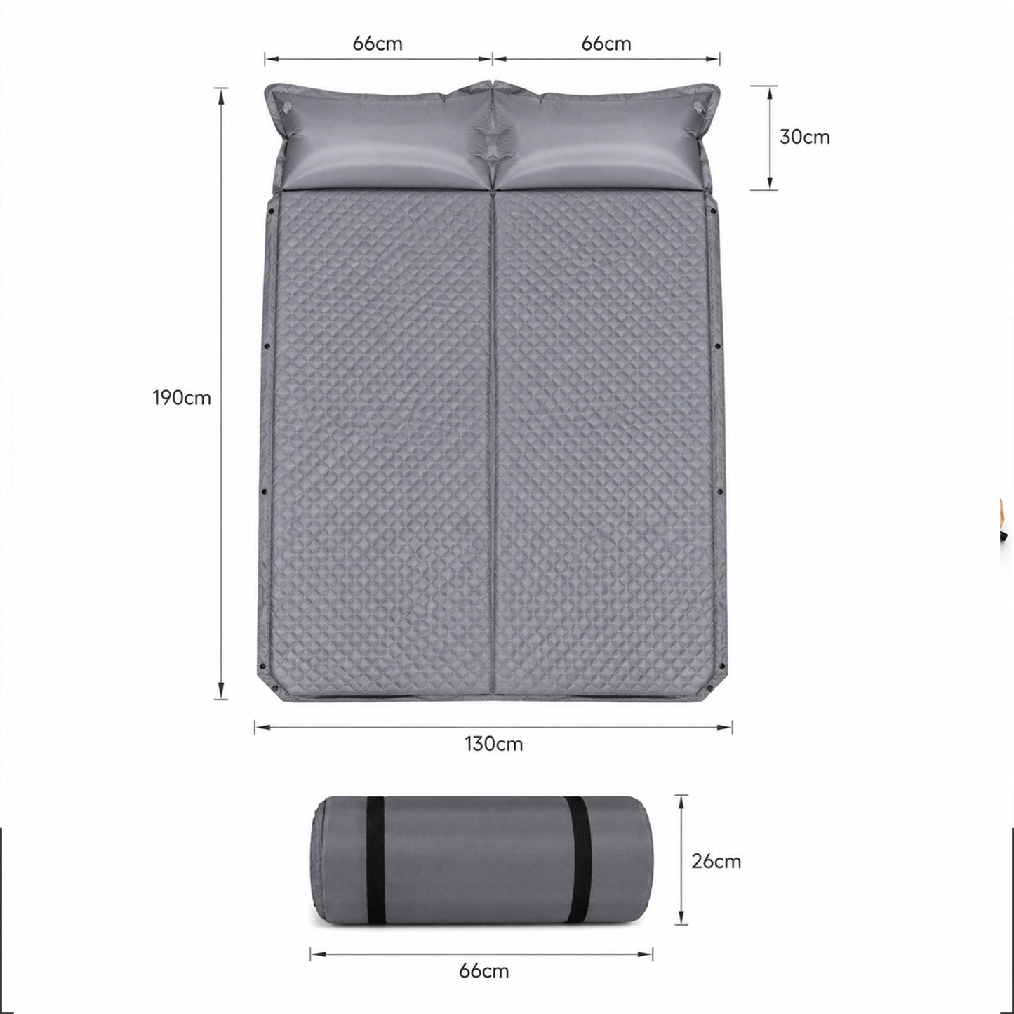Colchoneta de Camping 2 Personas Con Almohadas Integradas 190x130cm