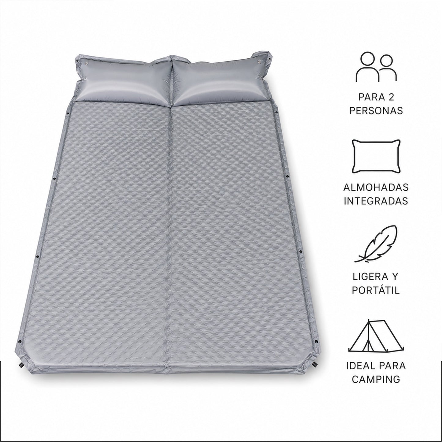 Colchoneta de Camping 2 Personas Con Almohadas Integradas 190x130cm