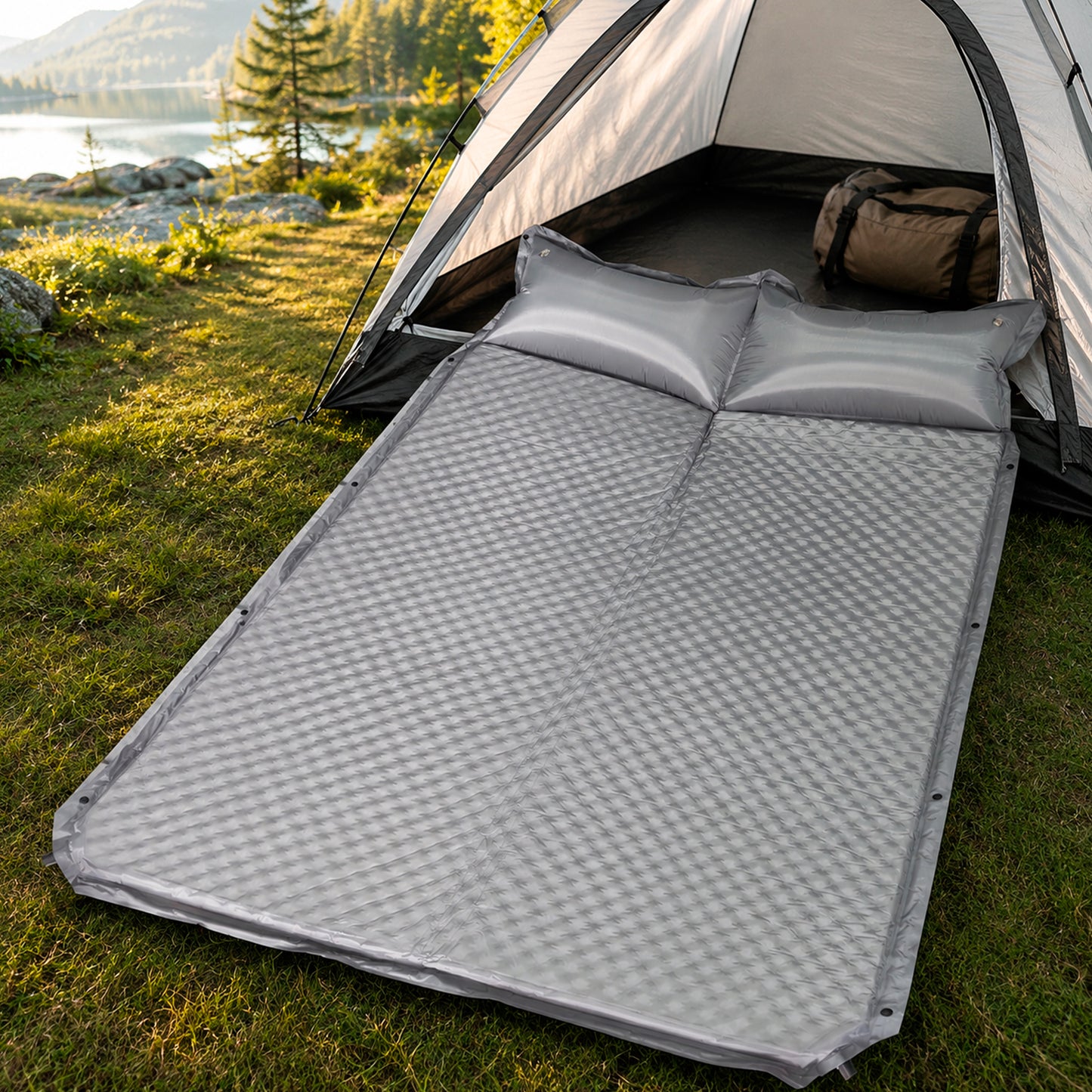 Colchoneta de Camping 2 Personas Con Almohadas Integradas 190x130cm