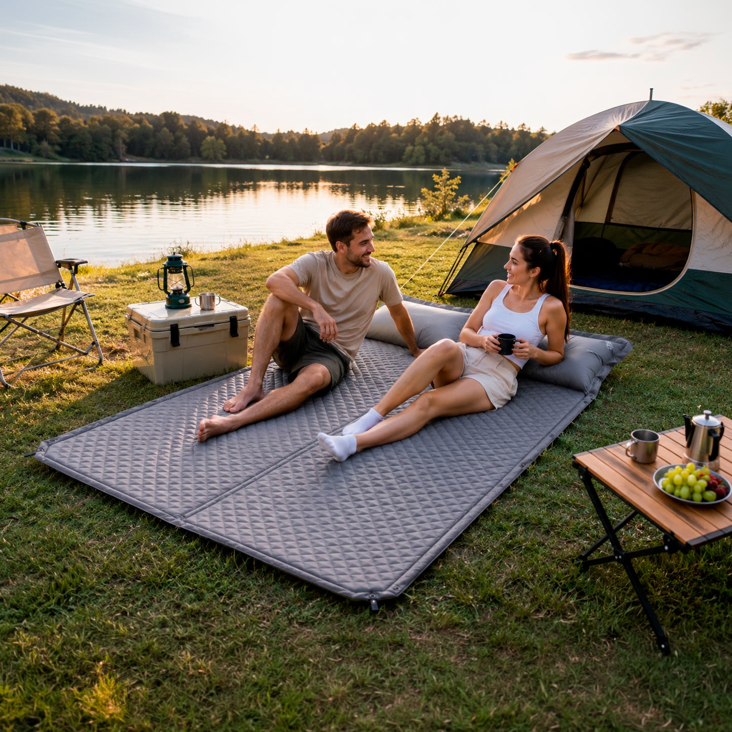 Colchoneta de Camping 2 Personas Con Almohadas Integradas 190x130cm
