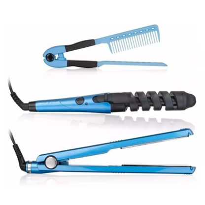 Combo Nano Titanium 3 En 1 – Plancha, Rizador Profesional Y Peine Separador Para Cabello