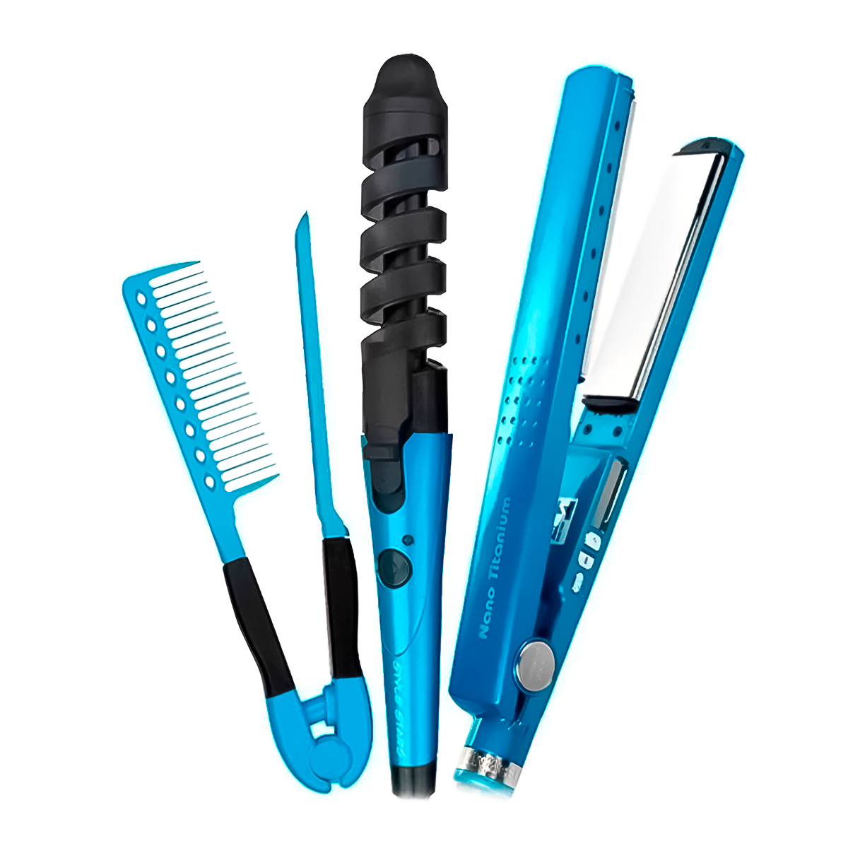 Combo Nano Titanium 3 En 1 – Plancha, Rizador Profesional Y Peine Separador Para Cabello