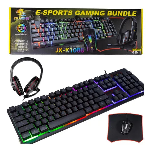 Combo Gamer Teclado + Mouse + Audifonos + Mousepad Juegos