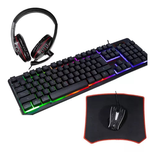 Combo Gamer Teclado + Mouse + Audifonos + Mousepad Juegos