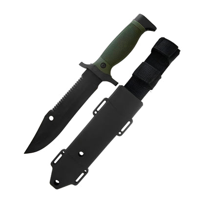 Cuchillo Navaja Táctico Militar Mango Verde Con Funda – Hoja Mixta De Acero Inoxidable Para Campismo Y Supervivencia