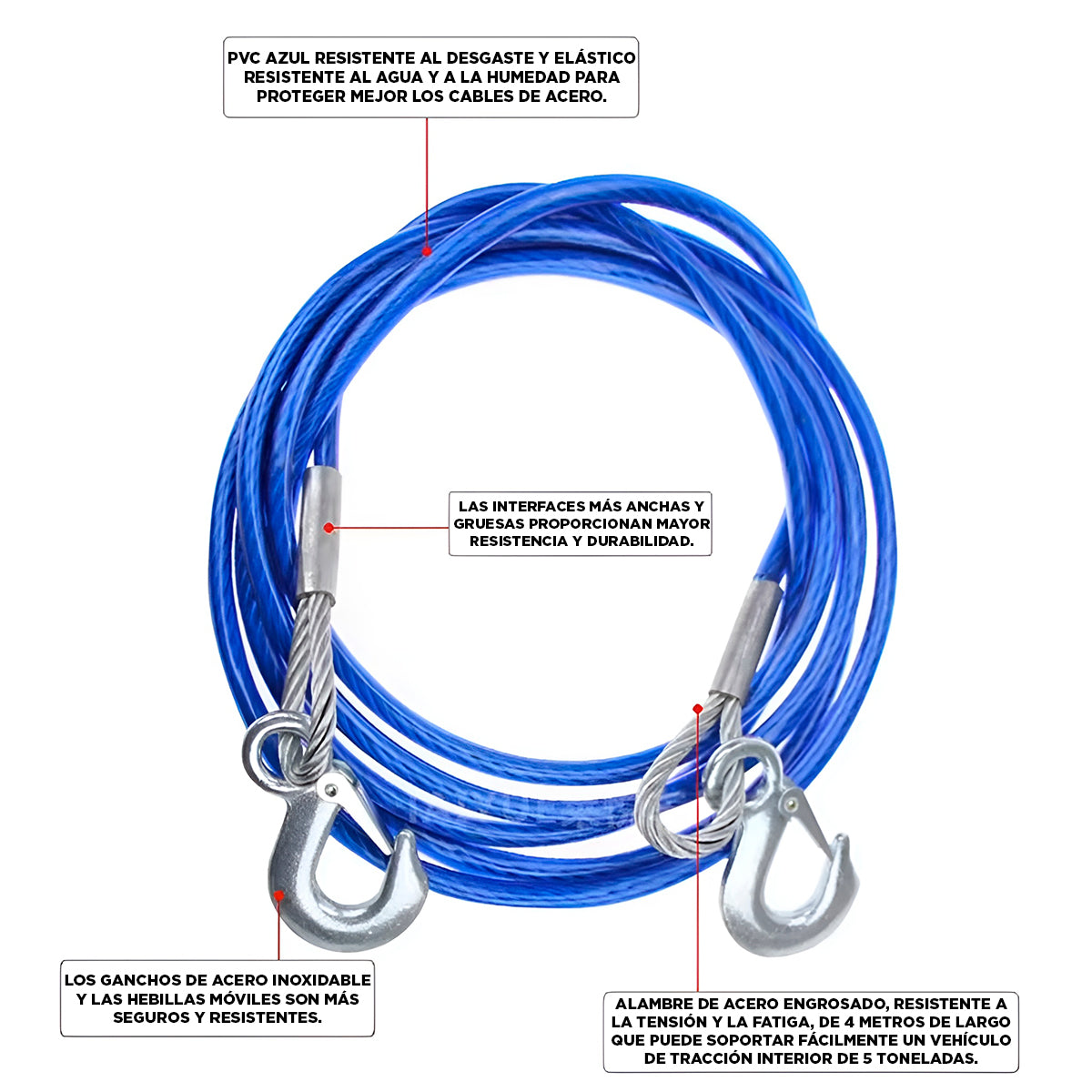 Cuerda Cable De Alambre De Gancho 4 Metros Con Revestimiento De Goma Azul Universal