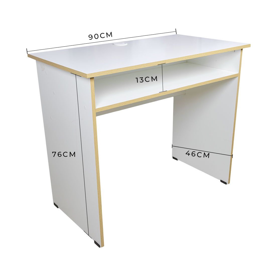 Escritorio Blanco De Melamina Moderno – Con Compartimento Abierto Y Orificio Pasacables