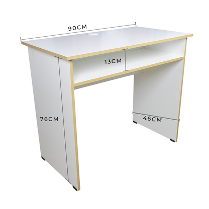 Escritorio Blanco De Melamina Moderno – Con Compartimento Abierto Y Orificio Pasacables