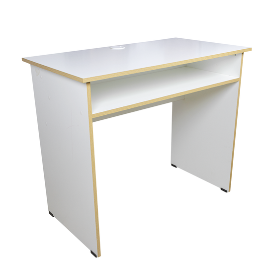 Escritorio Blanco De Melamina Moderno – Con Compartimento Abierto Y Orificio Pasacables