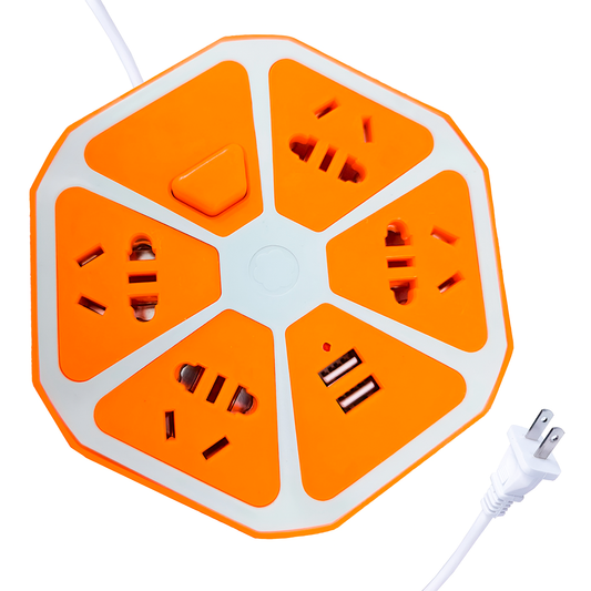 Extensión Eléctrica USB Hexagonal – Multitoma Con 4 Conectores Universales Y 2 Puertos USB