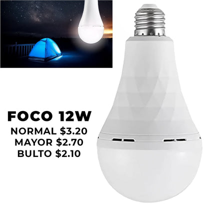 Foco Bombillo Recargable LED Alta Potencia 7w / 9w / 12w / 15w – Ideal Para Cortes De Luz, Camping O Exteriores