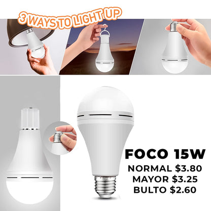 Foco Led Recargable 7w / 9w / 12w / 15w – Bombillo De Emergencia Con 2 Modos De Uso
