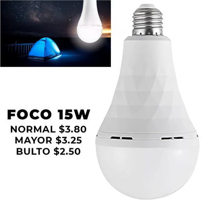 Foco Bombillo Recargable LED Alta Potencia 7w / 9w / 12w / 15w – Ideal Para Cortes De Luz, Camping O Exteriores