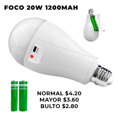 Foco LED Recargable 20W a Pilas –  800mAh y 1200mAh de Alta Potencia