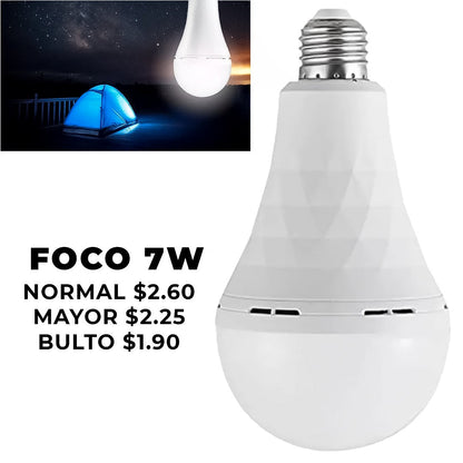 Foco Bombillo Recargable LED Alta Potencia 7w / 9w / 12w / 15w – Ideal Para Cortes De Luz, Camping O Exteriores