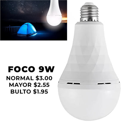 Foco Bombillo Recargable LED Alta Potencia 7w / 9w / 12w / 15w – Ideal Para Cortes De Luz, Camping O Exteriores