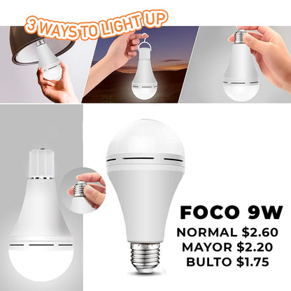 Foco Led Recargable 7w / 9w / 12w / 15w – Bombillo De Emergencia Con 2 Modos De Uso