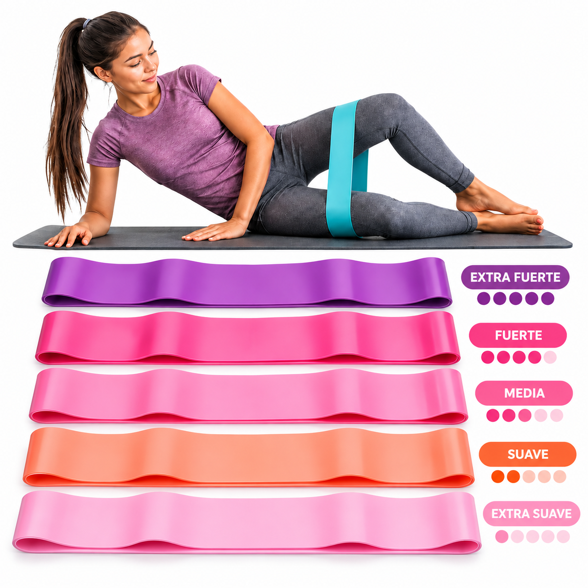 Set 5 Bandas Elásticas Cerradas De Resistencia – Mini Bands Para Glúteos, Piernas, Pilates Y Movilidad
