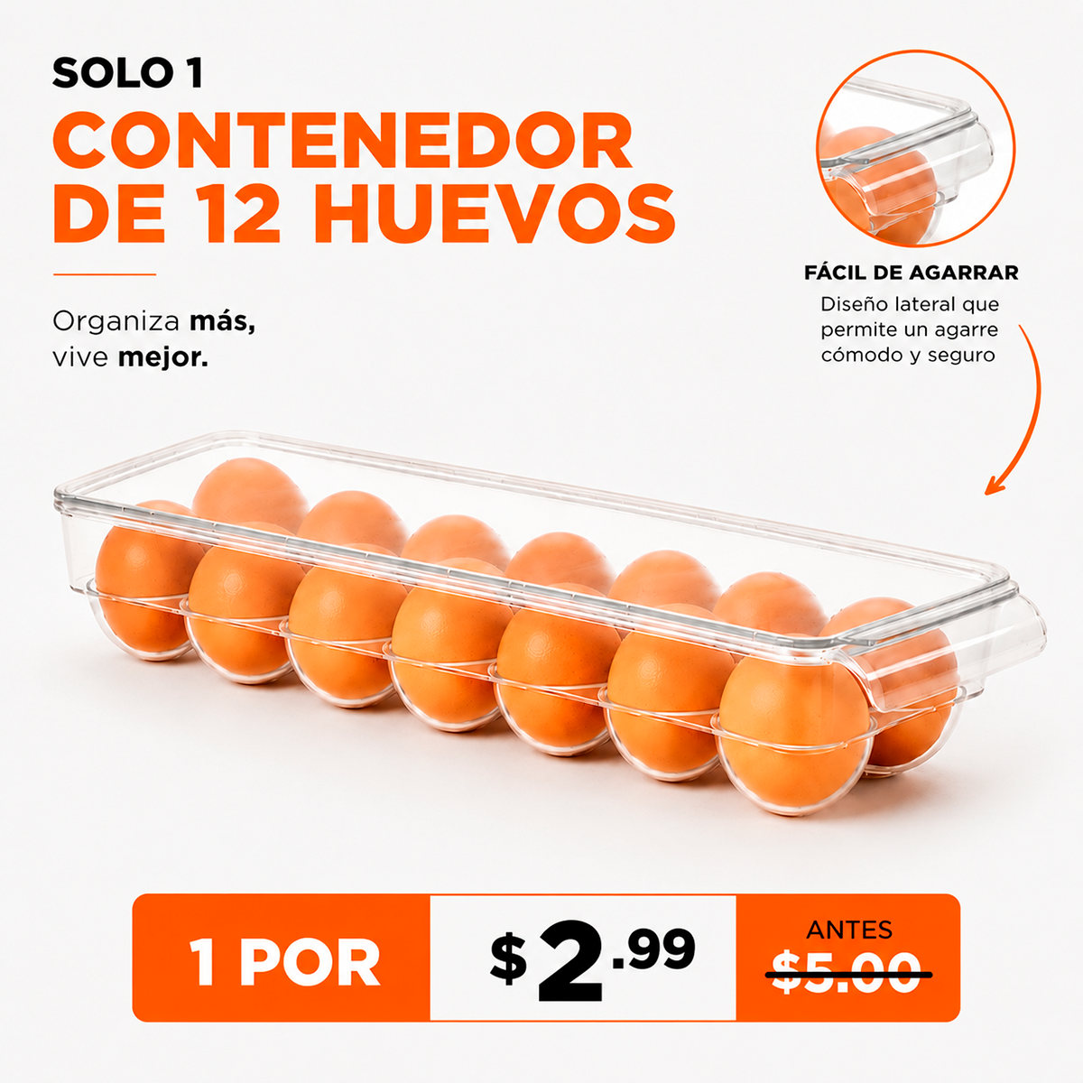 Combo Organizador Para 12 Huevos Con Tapa – Bandeja Apilable Transparente Para Refrigerador