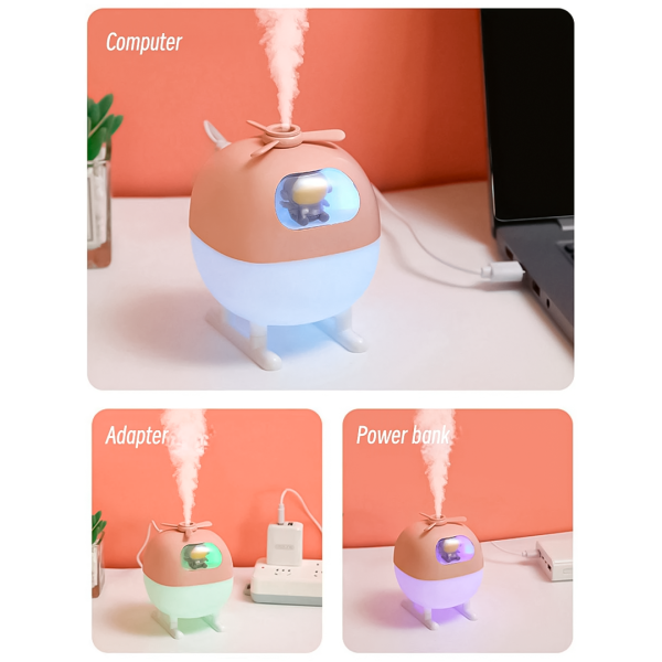 Humidificador Ambientador Aromaterapia Kawaii Con Luz Led Helicoptero H20