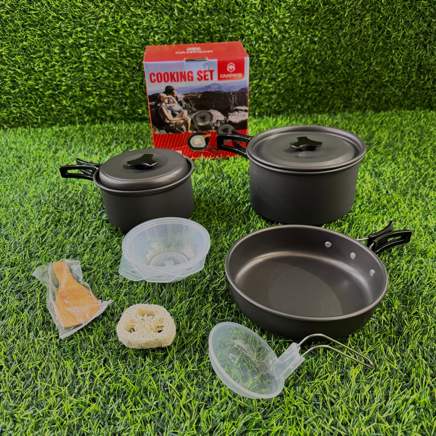 Set de Ollas para Camping 422 — Kit Compacto de Aluminio Anodizado | 2 Ollas + Sartén + Accesorios