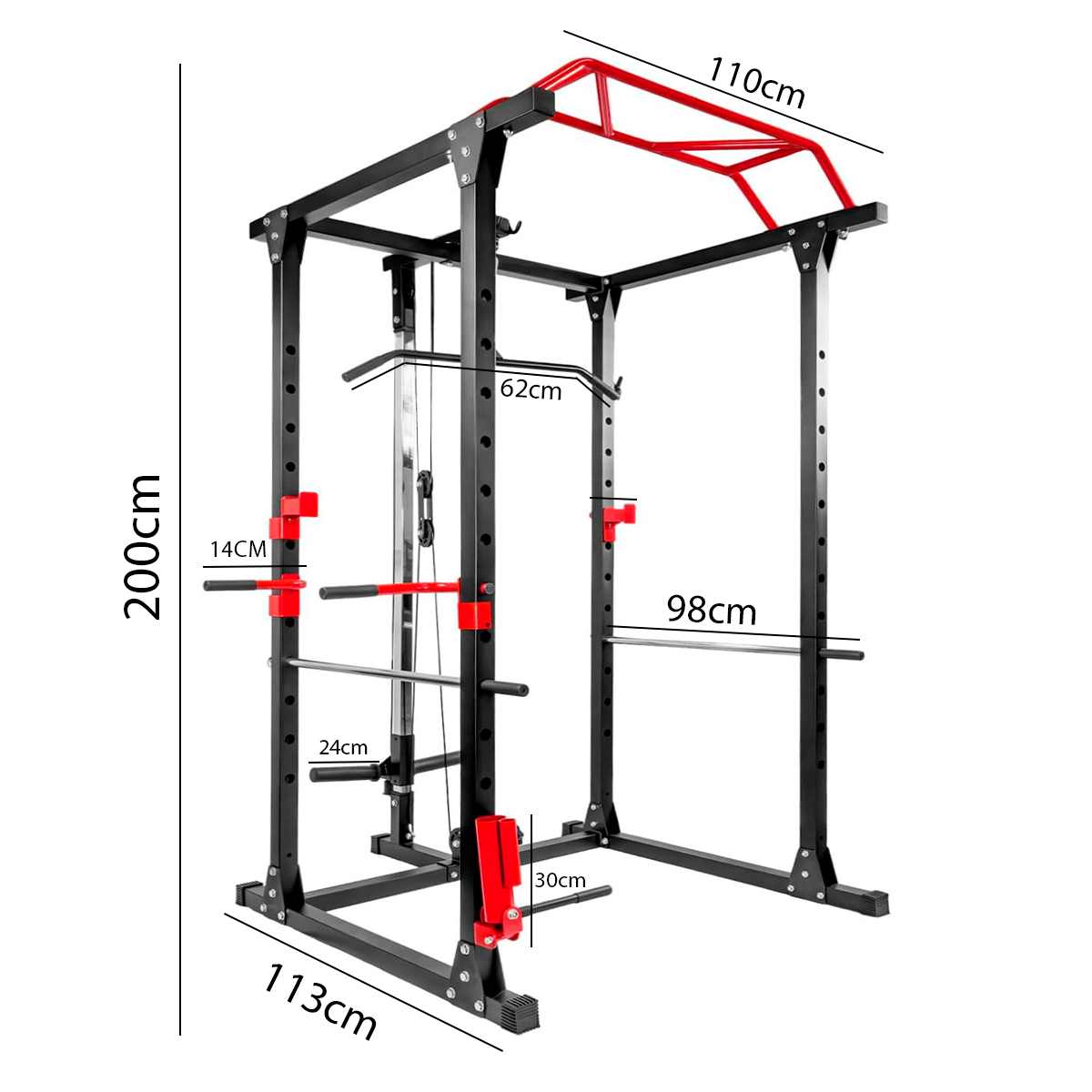 Jaula Rack Multifunción Con Polea Alta Y Baja, Dominadas Y Fondos – Estación Multifuncional De Entrenamiento Gym