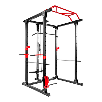 Jaula Rack Multifunción Con Polea Alta Y Baja, Dominadas Y Fondos – Estación Multifuncional De Entrenamiento Gym