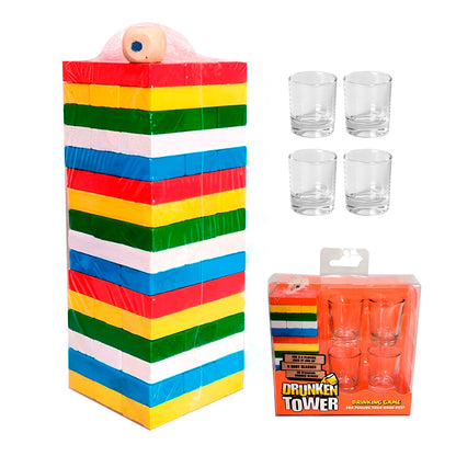 Jenga Bloques De Construcción De Madera + 1 Dado + 4 Vasos Chupitos Shots