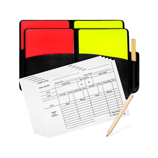 Kit De Tarjetas Para Árbitro Con Estuche – Tarjeta Roja, Amarilla, Hojas De Anotación Y Lápiz Incluidos