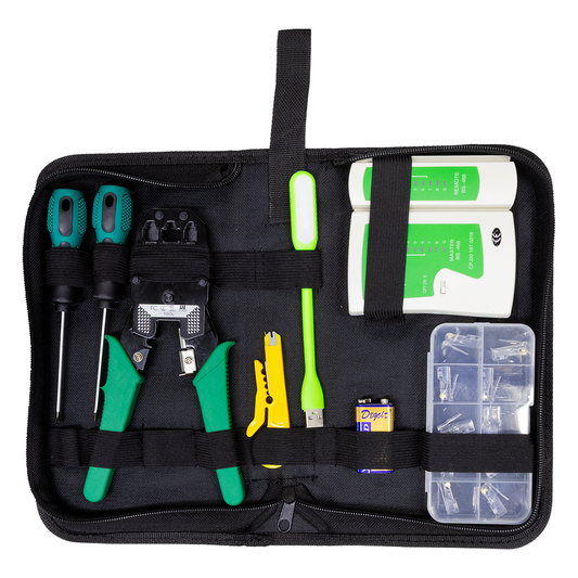 Kit Ponchador De Herramientas De Red 8 En 1 – Crimpadora, Probador Y Accesorios Para RJ45 Y RJ11