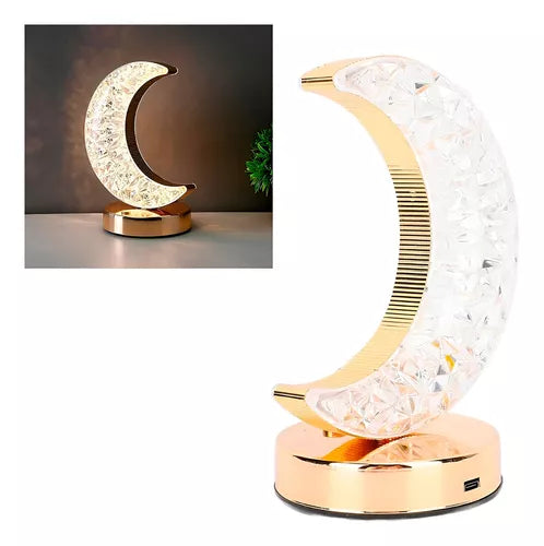 Lámpara Decorativa De Mesa Con Forma De Luna – Cristal Led Recargable Con Regulador De Intensidad Y 3 Tonos De Luz Para Dormitorio O Escritorio