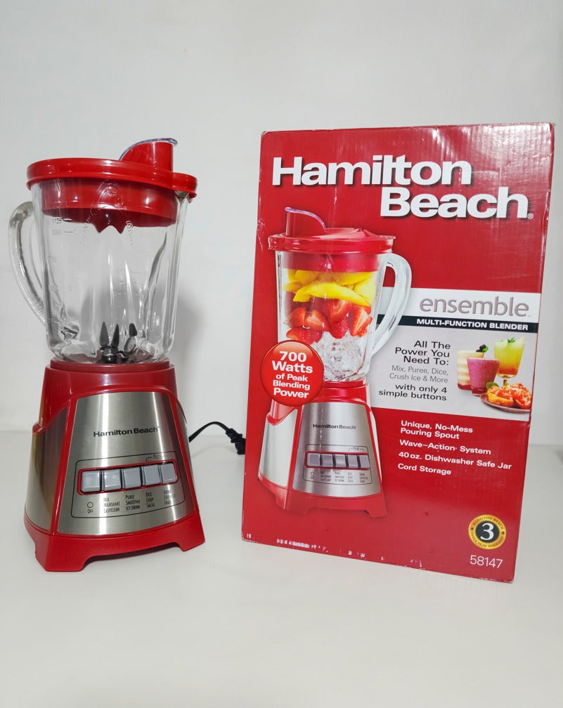 Licuadora Hamilton Beach 58147 Roja – 12 Funciones, Vaso De Vidrio 1.2 L Y Triturador De Hielo Wave-Action®