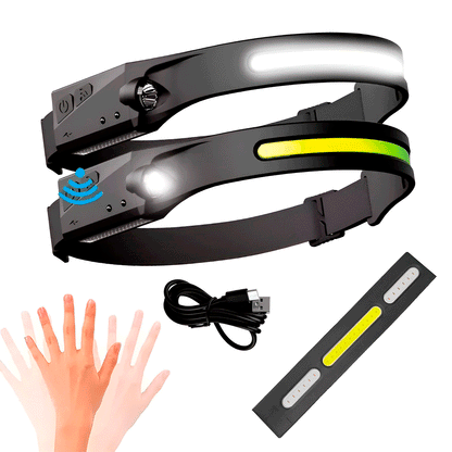 Linterna Frontal LED Con Sensor De Movimiento – Banda Recargable Con Tira Amplia Y Luz Roja Para Trabajo