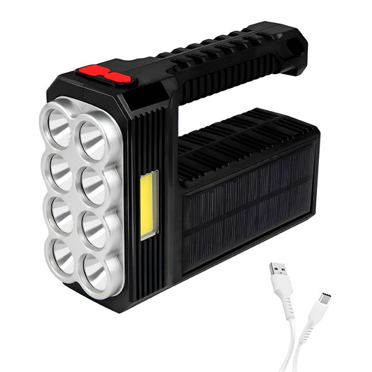 Reflector Led Recargable Solar Portátil De Mano – Linterna De Alta Potencia Con Carga Usb Y Panel Solar