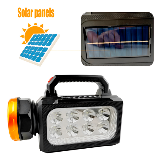 Reflector LED Recargable Con Panel Solar Y Power Bank – Iluminación De 3 Vías, Alta Potencia Y Resistencia Al Agua