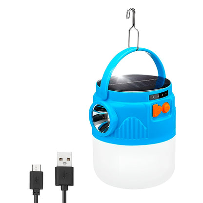 Lámpara Solar LED Colgante Con Linterna Frontal – Recargable USB Y Solar Con Gancho Para Camping Y Patio