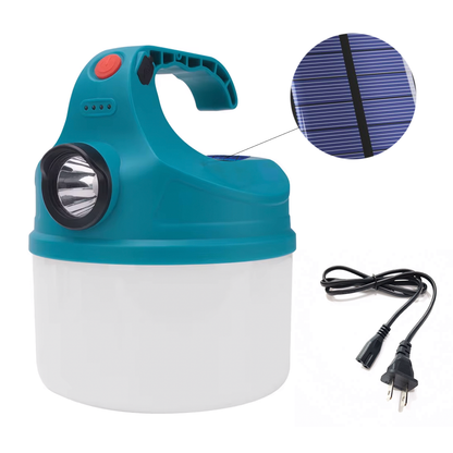 Lámpara Solar LED Tipo Farol Con Linterna Frontal – Recargable USB Y Solar Para Camping Y Zonas Rurales