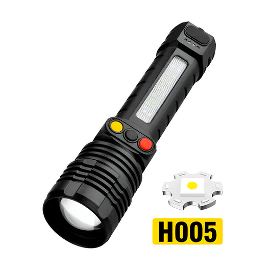 Linterna Led Táctica Zoom Recargable – Multifuncional Con 10 Modos De Luz, Carga Usb Tipo C Y Resistencia Al Agua