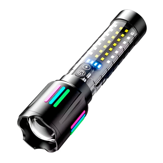 Linterna Led Táctica Usb Powerbank – Militar Con Zoom, Carga Type-C Y Luz De Emergencia Roja Y Azul