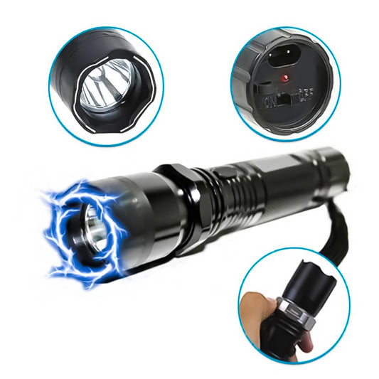 Linterna Táctica Led Recargable Con Láser Y Táser – Alta Resistencia De Aluminio Con 5 Modos De Funcionamiento