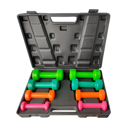 Set De Mancuernas 10kg Con Maletín – Pesas De Hierro Recubierto De Vinil Por Colores Para Ejercicio En Casa
