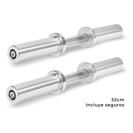 Mancuernas Olímpicas 52cm Con Seguros – Barras De Acero Cromado Para Discos Soporta 200lbs