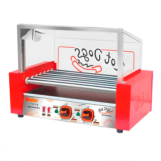 Máquina Eléctrica Para Hot Dogs Con Rodillos De Acero Inoxidable – Asador Comercial Con Tapa De Vidrio Y Control De Temperatura