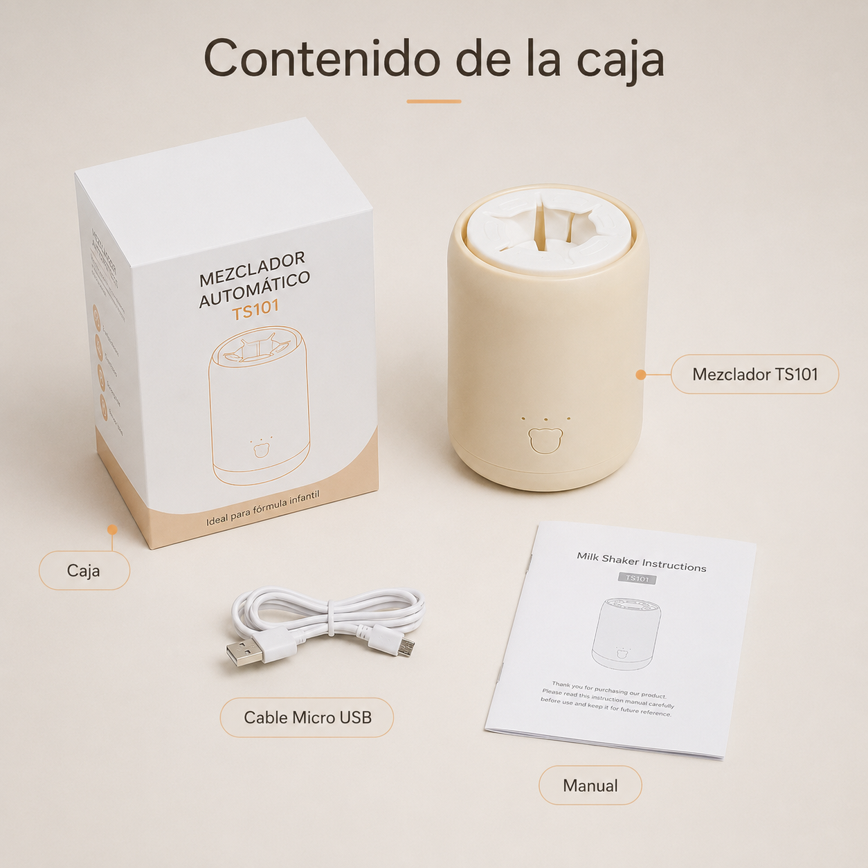 Mezclador Automático de Biberón Recargable TS101 con 3 Velocidades