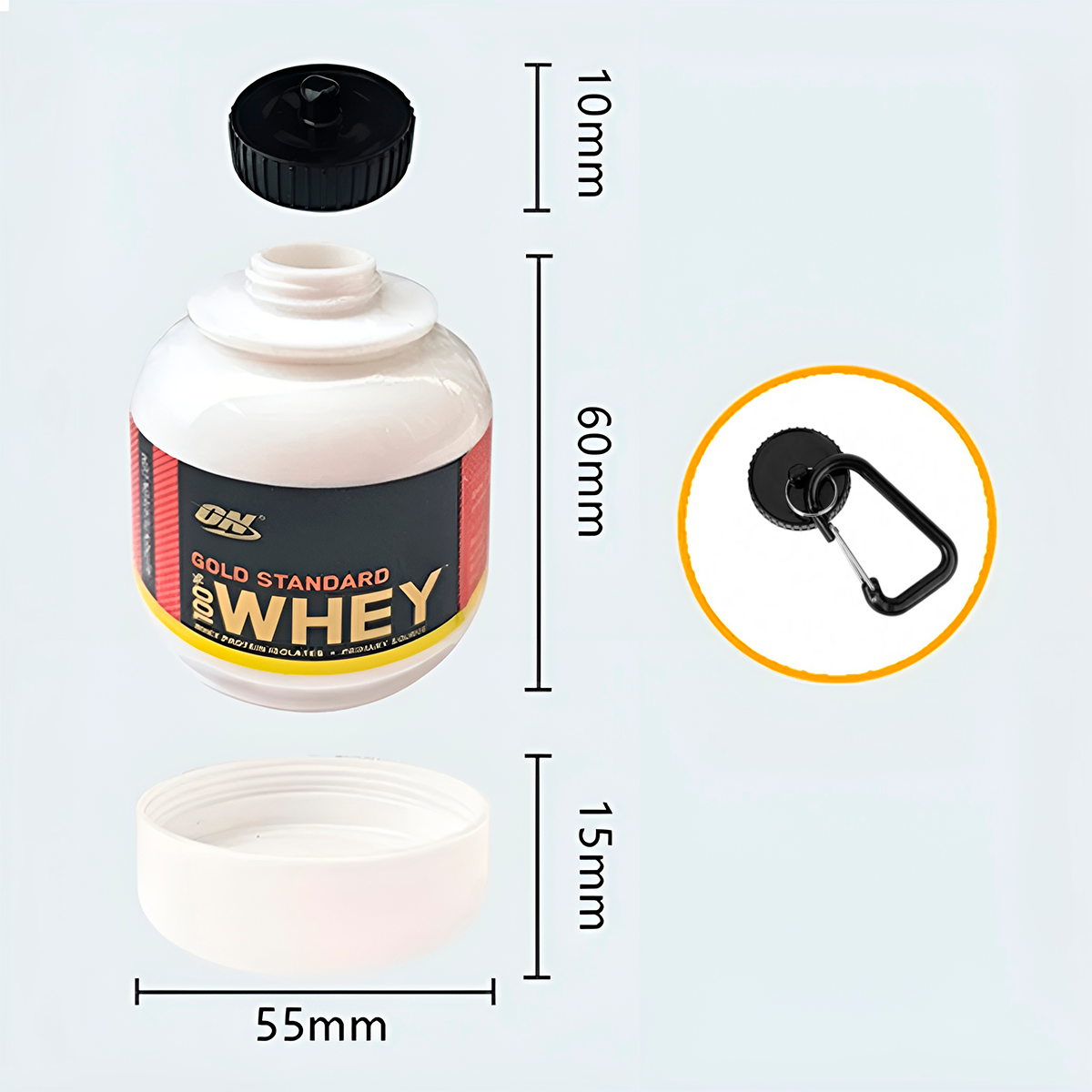 Mini Contenedor Portátil De Polvo Para Suplementos – Bote Llavero Recargable Con Mosquetón