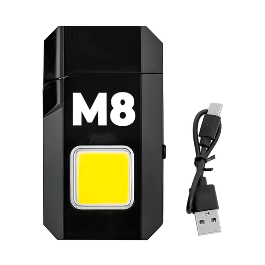 Mini Linterna LED Y Encendedor Recargable – Diseño Portátil M8 Con Luz COB Y Carga USB