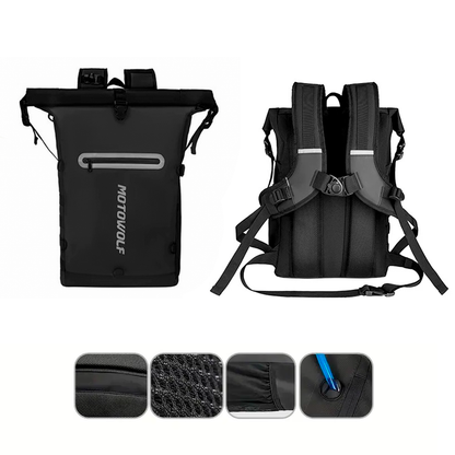 Mochila Motowolf Impermeable 29L – Con Compartimento Para Bolsa De Hidratación Y Red Porta Casco
