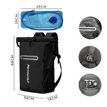 Mochila Motowolf Impermeable 29L – Con Compartimento Para Bolsa De Hidratación Y Red Porta Casco