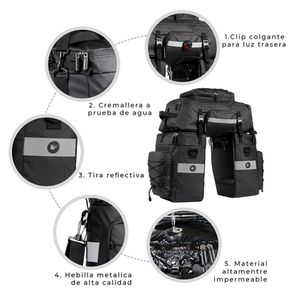 Mochila Portaequipajes 3 En 1 Para Moto – Alforjas Laterales Y Bolsa Superior Impermeable