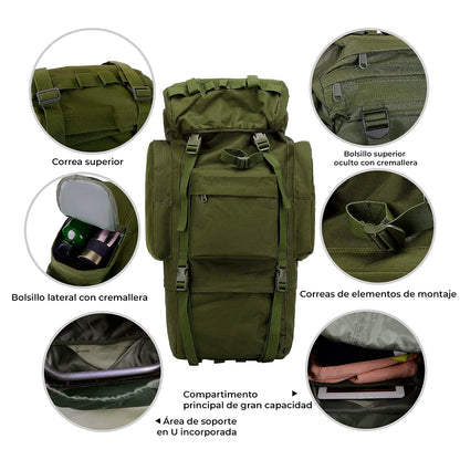 Mochila Tula Policial Militar Táctica Camping Impermeable 65 Litros